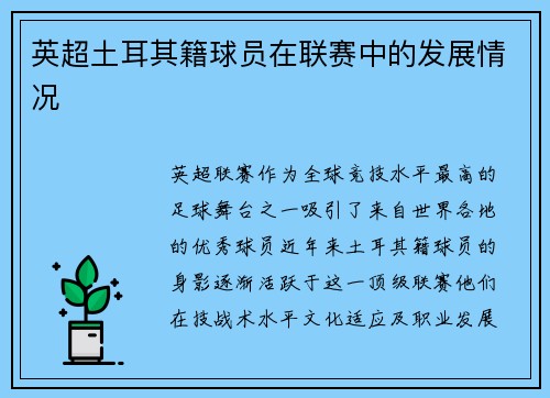 英超土耳其籍球员在联赛中的发展情况